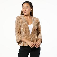 C Wonder by Christian Siriano Sequined Velvet Peplum Cardigan