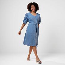 C Wonder by Christian Siriano Wonder Stretch Knit Denim Dress