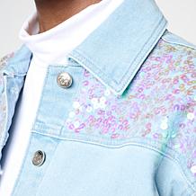 C Wonder Denim Jacket with Full Sleeves & Sequins
