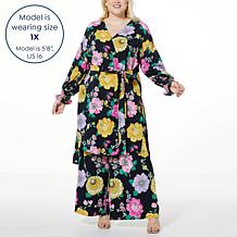 C Wonder Floral Crepe Wide Leg Gusset Pant 