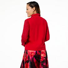 C Wonder Lace Sleeve Crepe Knit Moto Jacket