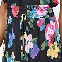 C Wonder Mesh Printed Flutter Sleeve Tiered Dress