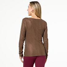 C Wonder Metallic Shirred Front Ribbed Knit Top