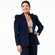 C Wonder Puff-Shoulder Denim Blazer