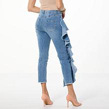 C Wonder Runway Collection Denim Straight Leg Ruffle Jean