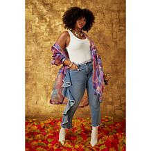 C Wonder Runway Collection Denim Straight Leg Ruffle Jean