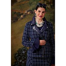 C Wonder Tweed and Faux Leather Moto Jacket