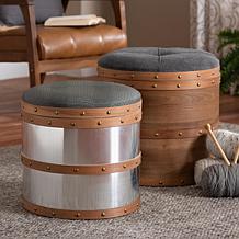 Caleb Fabric and Faux Leather Upholstered 2-Piece Storage Ottoman Set