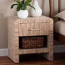 Callan Bohemian Nightstand with Woven Grasscloth