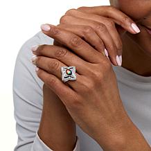 Canadian Ammolite Gems Ammolite and White Topaz Flower Ring