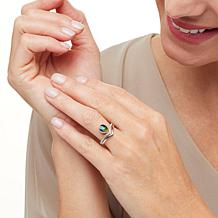 Canadian Ammolite Gems Ammolite Pear and White Topaz Ring