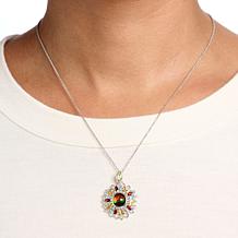 Canadian Ammolite Gems Multigemstone Flower Pendant with Chain