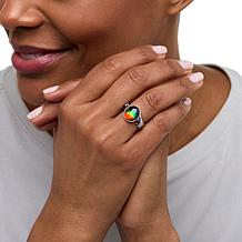 Canadian Ammolite Gems Oval Ammolite and Multigem Sterling Silver Ring