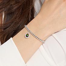 Canadian Ammolite Gems Sterling Silver Bead Bracelet w/Teardrop Charm