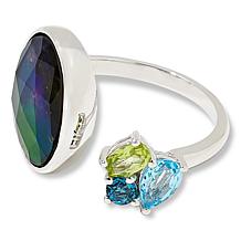 Canadian Ammolite Gems Sterling Silver Multigem and Oval Ammolite Ring