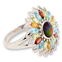 Canadian Ammolite Gems Sterling Silver Multigemstone Flower Ring