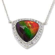 Canadian Ammolite Gems Trilliant-Cut Ammolite and White Topaz Necklace