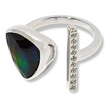Canadian Ammolite Gems Trilliant-Cut Ammolite and White Topaz Ring