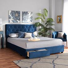 Caronia Velvet Fabric Upholstered 2-Drawer Platform Storage Bed -Queen