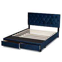 Caronia Velvet Fabric Upholstered 2-Drawer Platform Storage Bed -Queen
