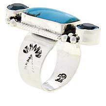 Chaco Canyon Kingman Turquoise and Swiss Blue Topaz Elongated Ring