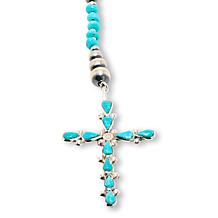 Chaco Canyon Sleeping Beauty Turquoise Beaded Lariat Cross Necklace