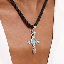 Chaco Canyon Sterling Silver Campitos Turquoise Stylized Cross Charm