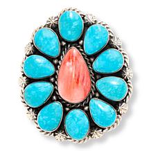 Chaco Canyon Sterling Silver Spiny Oyster and Turquoise Oval Ring