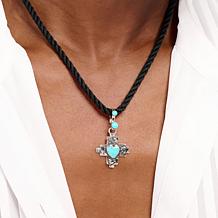 Chaco Canyon Sterling Silver Turquoise Heart in Cross Charm/Pendant