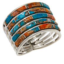 Chaco Canyon Stone Inlay Sterling Silver 5-Row Band Ring