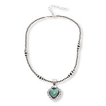 Chaco Canyon Turquoise Heart Pendant with Silver Bead Necklace