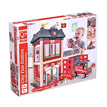 City Fire Station Dollhouse Wooden 13 Piece Lights and Sounds Playset