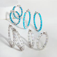 Colleen Lopez 1.25" Gemstone Inside-Outside Hoop Earrings