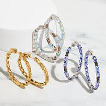 Colleen Lopez 1.5" Gemstone and Diamond Inside-Outside Hoop Earrings