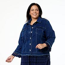 Colleen Lopez 3/4-Sleeve Denim Jacket with Frayed Hem