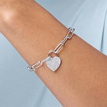 Colleen Lopez .67ctw Diamond Heart Padlock Paperclip Chain Bracelet