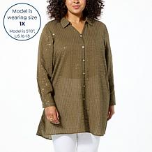 Colleen Lopez Button-Front Sequin Tunic