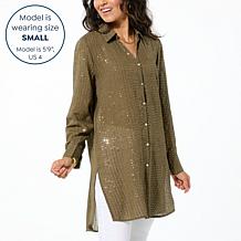 Colleen Lopez Button-Front Sequin Tunic