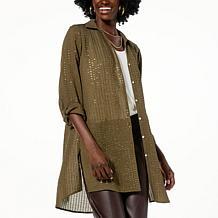 Colleen Lopez Button-Front Sequin Tunic