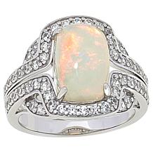 Colleen Lopez Cushion Opal and White Zircon Sterling Silver Ring