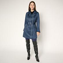 Colleen Lopez Faux Denim Double Breasted Belted Jacket
