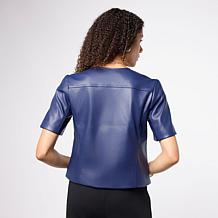 Colleen Lopez Faux Leather Short Sleeve Moto Jacket