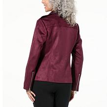 Colleen Lopez Faux Suede Moto Jacket with Fringe