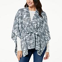 Colleen Lopez Fuzzy Knit Belted Poncho