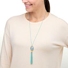 Colleen Lopez Gemstone Bead Tassel Drop 28" Necklace