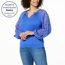 Colleen Lopez Knit Top with Eyelet Sleeves