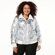 Colleen Lopez Metallic Puffer Jacket with Fleece Collar