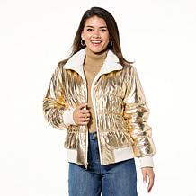 Colleen Lopez Metallic Puffer Jacket with Fleece Collar