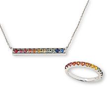 Colleen Lopez Multi Sapphire Bar Necklace and Band Ring Set