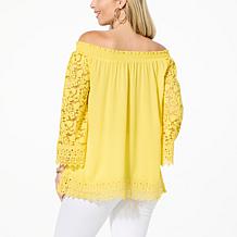 Colleen Lopez On/Off Shoulder Smocked Top with Lace Detail